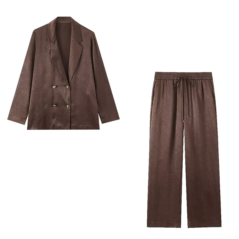 NLZGMSJ 2026 Lente Vrouwen Sets Wijde Pijpen Broek Rimpel Effect Oversize Kantoor Jas Jas Losse Blazer Suits OL Outfits