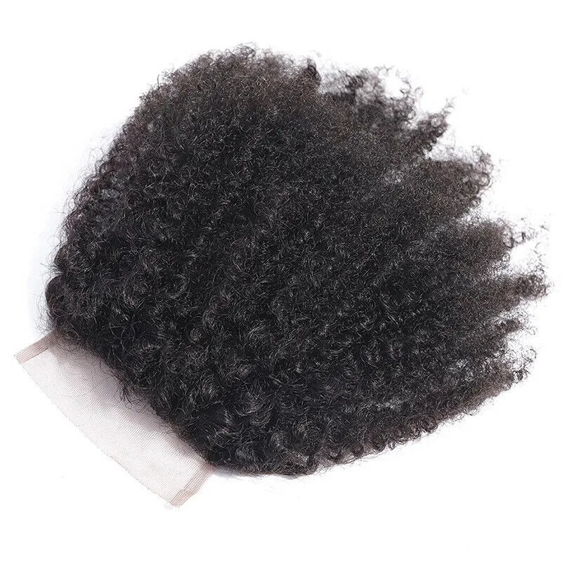 Afro rizado 4x4 Cierre de encaje 100% cabello humano parte libre Cierre de encaje transparente cabello Remy brasileño para mujeres Color Natural