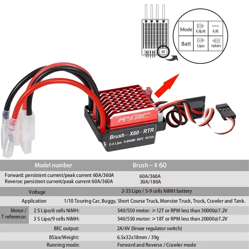 RC 550 Brushed Motor 12T 21T 29T 35T 55T 60A ESC for 1/10 RC Car Crawler HPI Wltoys Kyosho TRAXXAS TRX Off-road Monster
