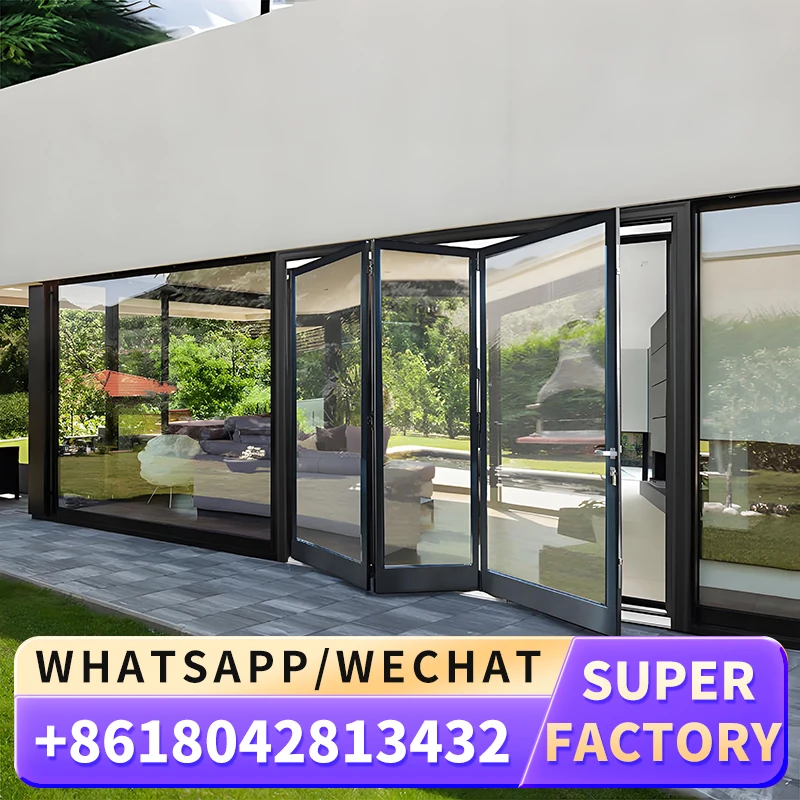 Exterior Hurricane Proof Bi folding Door Accordion Folding Glass Door Aluminum Patio Bifold Doors