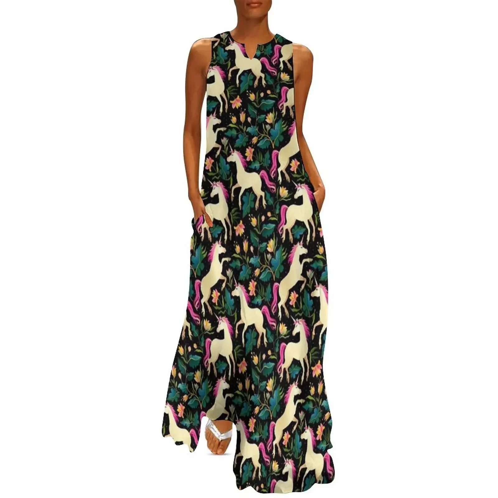 

Medieval Unicorn Floral Tapestry Long Dress Women's dress Beachwear Evening dresses Dress