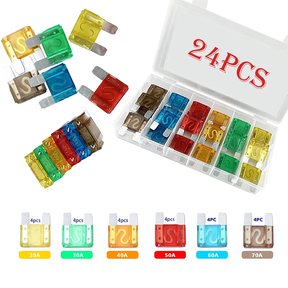 

24-Piece Fuse Assortment Kit 20A 30A 40A 50A 60A 70A Fusible Fuse Combo For Marine, RV, Camper, Boat