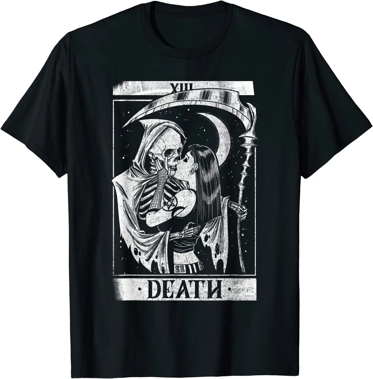 Vintage Death The Grim Reaper Kiss Gothic T Shirt Short Sleeve T-shirt Japanese Harajuku Korean Tee Men Ropa Hombre