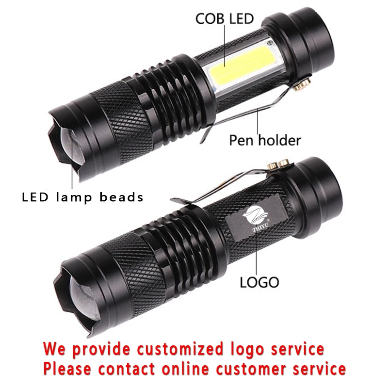 Mini Portable Q5 Led Flashlight Built In Battery Zoom Torch COB Lamp USB Charging Adjustable Penlight Outdoor Camping Lantern