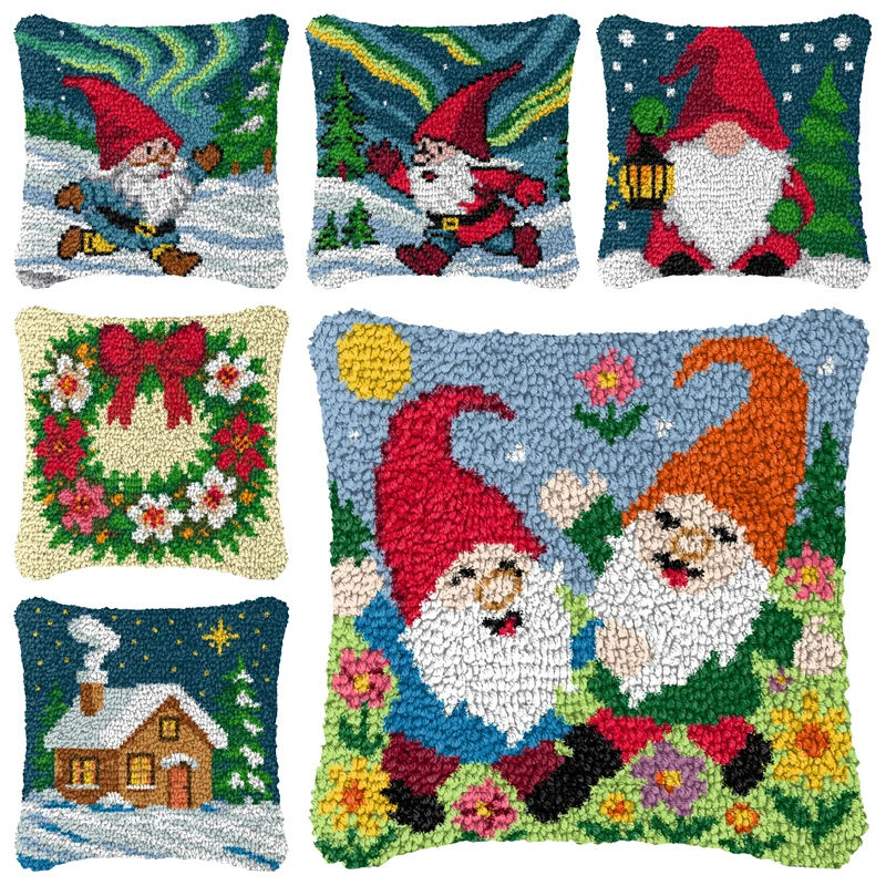 Kits de ganchillo navideños para fundas de almohada, botones, cojines, Smyrna, Kussen, Knopen, Knoopkussen, Pakket, Coussin, Loquet, Kussen Haken