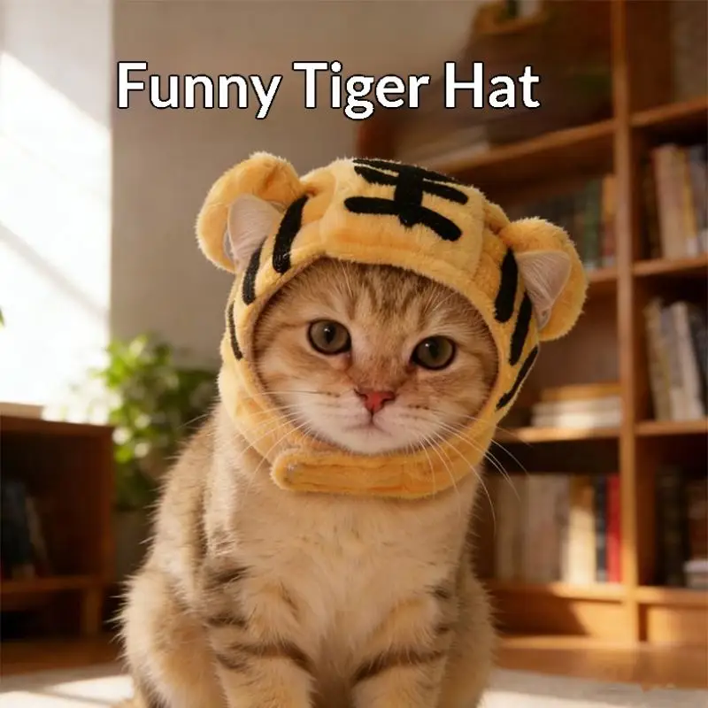 Cute Tiger Fruit Cat Plush Hat Cat Puppy Cosplay Costume Pet Accessories Adjustable Comfortable Warm Headdress Pet Headwear