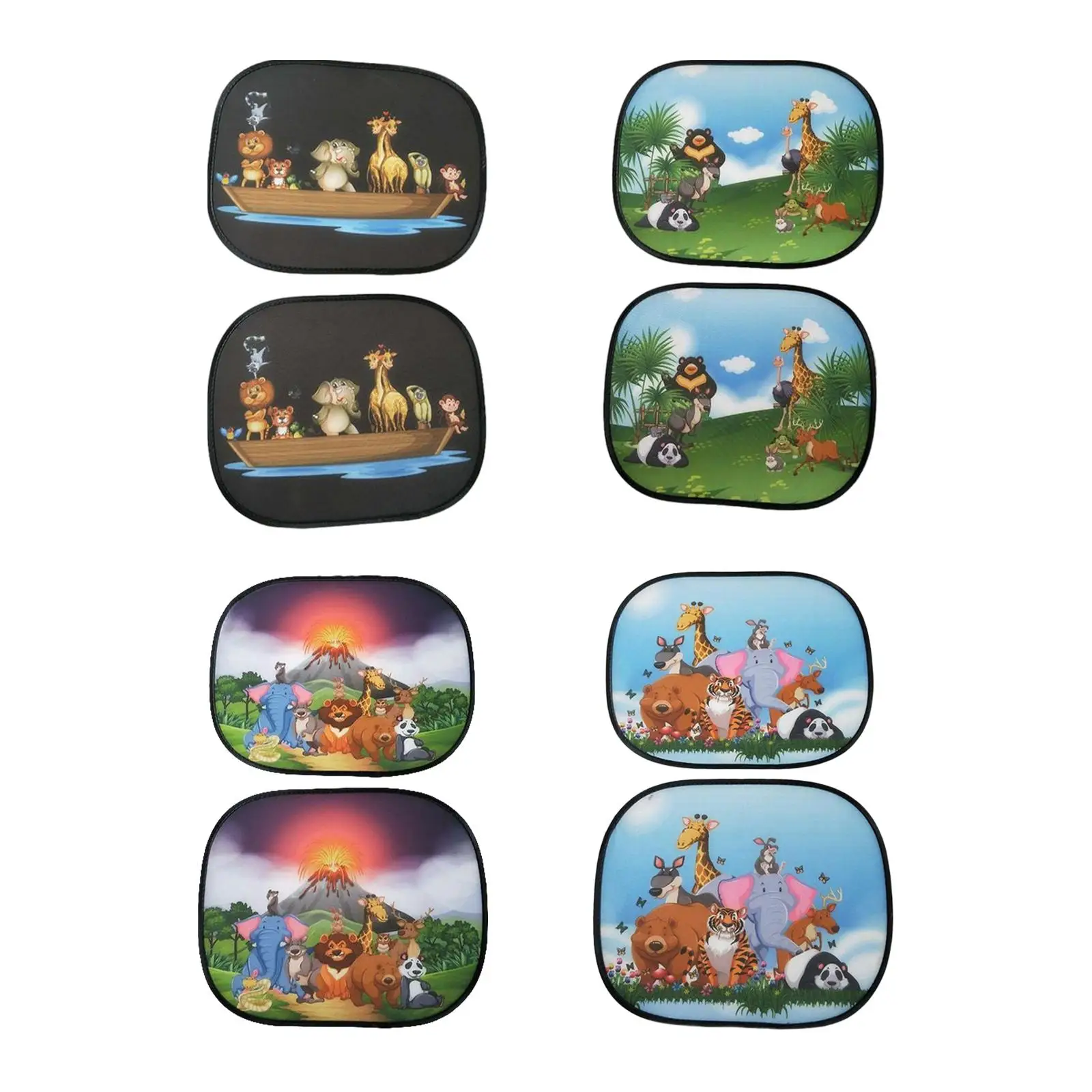 2Pcs Car Window Sun Shades Sun Shield Protector Cartoon Animal Patterns Block Light Blackout Cover Privacy Curtain for Children