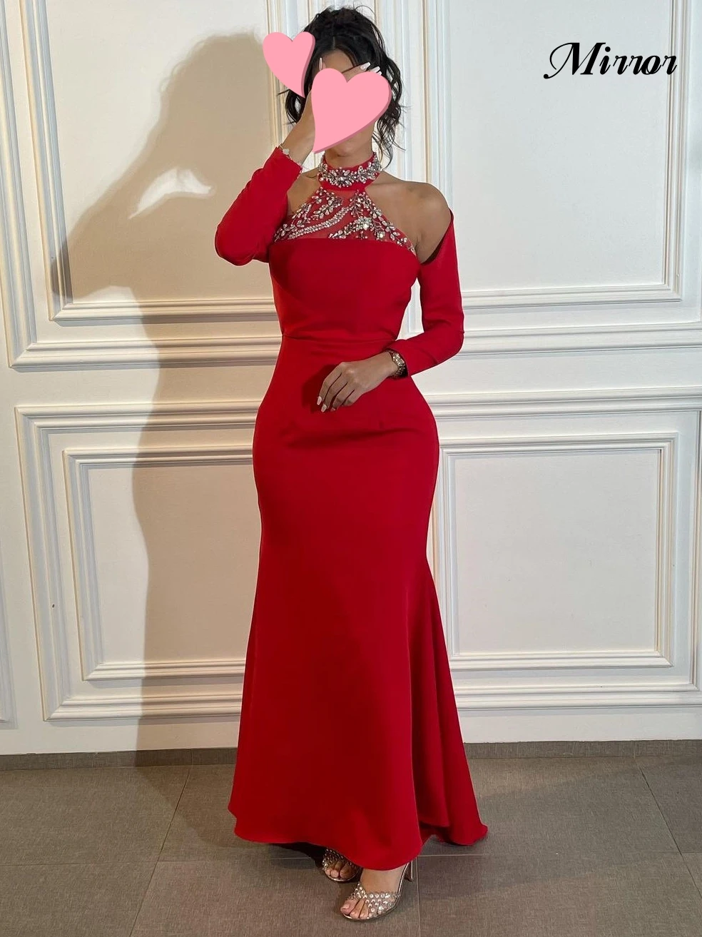 

Mirror Dress Elegant Vintage Sweet Sexy Red Crystal Beads Mermaid Customized Formal Occasion Prom Dress Evening Party Gowns