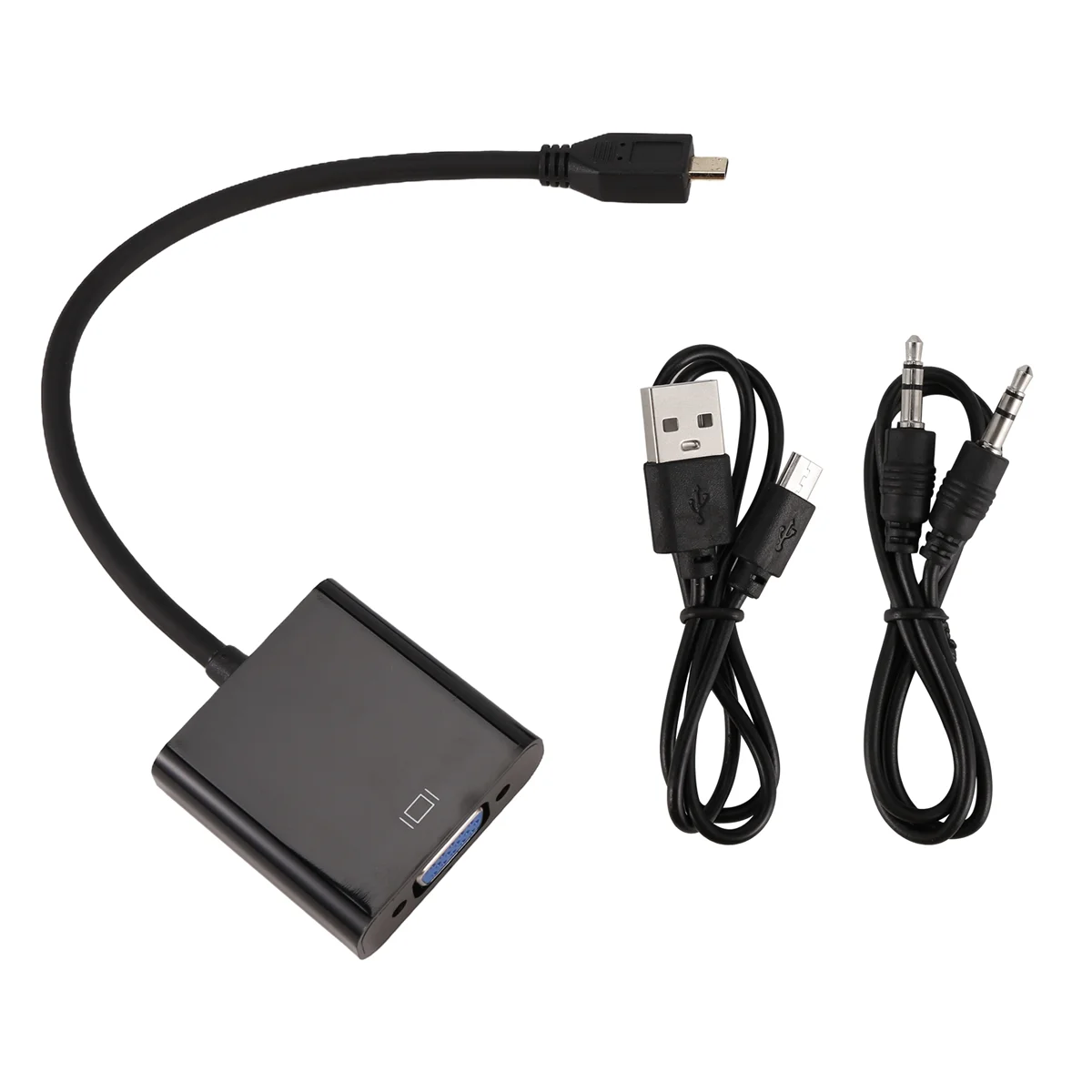 Micro- to VGA Adapter Cable 1080P Video Converter with Audio Jack USB Power Cable for Camera