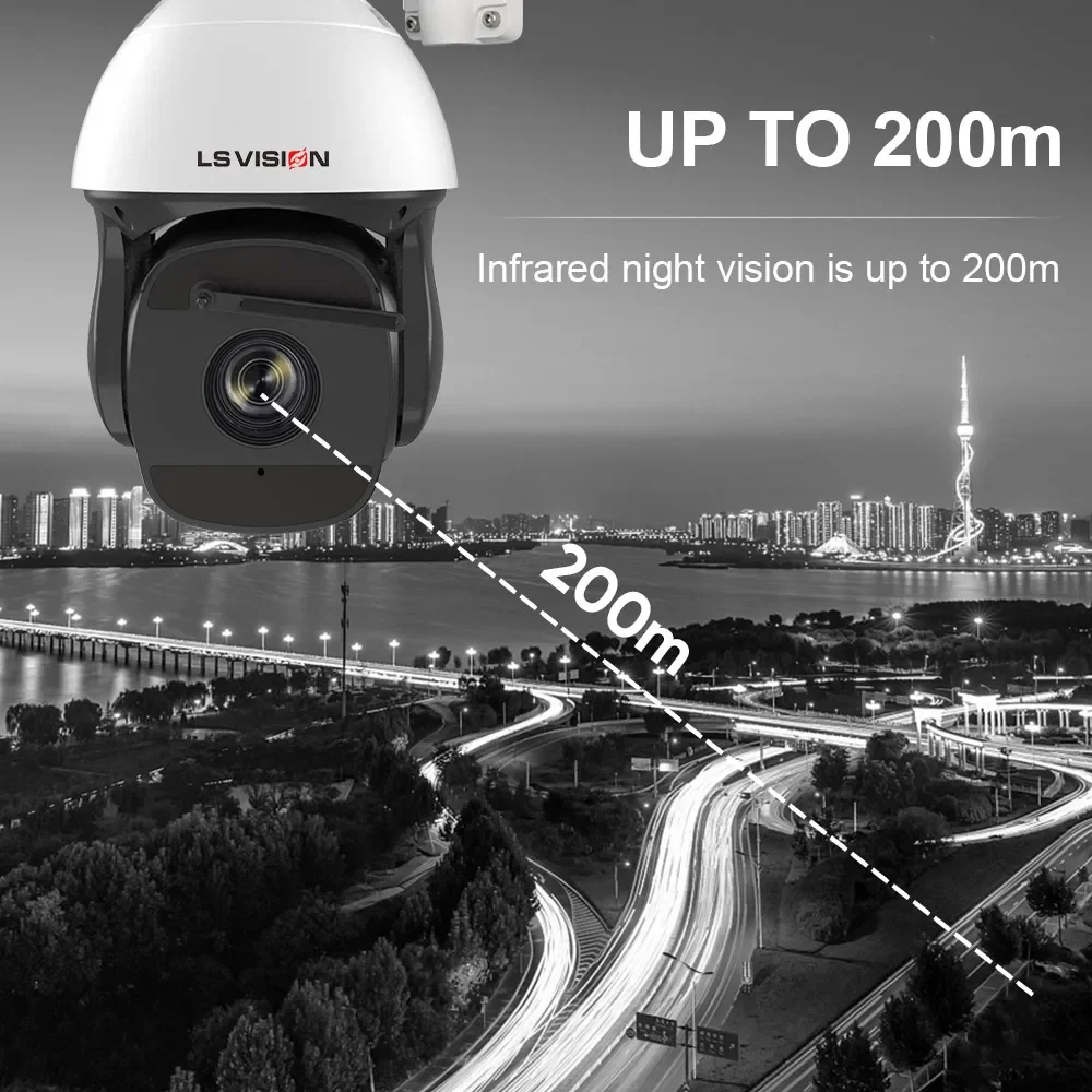 LS VISION في الهواء الطلق تتبع السيارات الكاشف كاميرا 2MP 4MP 8MP HD 44X زووم بصري CCTV PTZ IP كاميرا مراقبة الشبكة