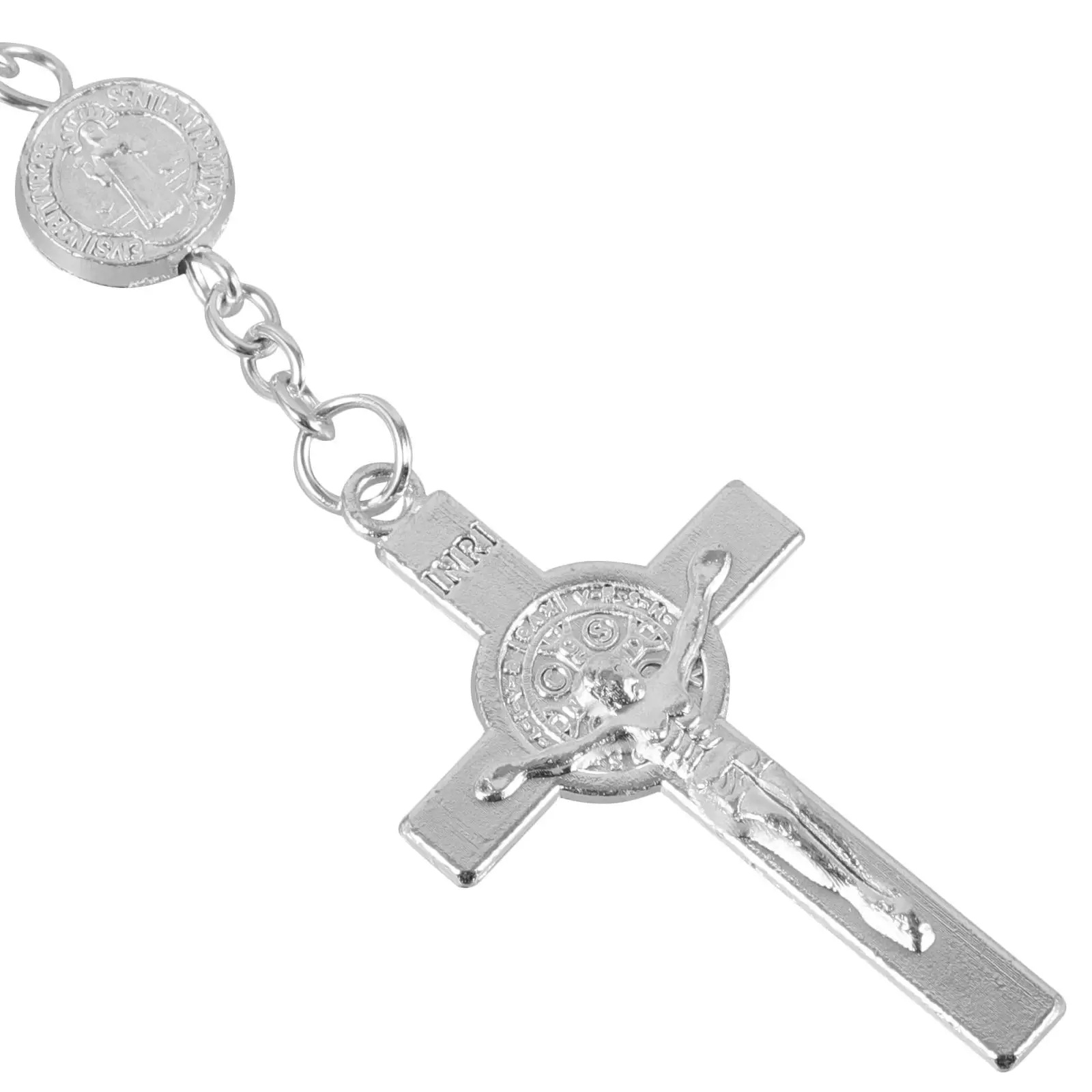 

Car Rosary Bracelet Cross Pendant White Alloy Chain for Rear View Mirror Hanging Car Decorations Interior Accessories