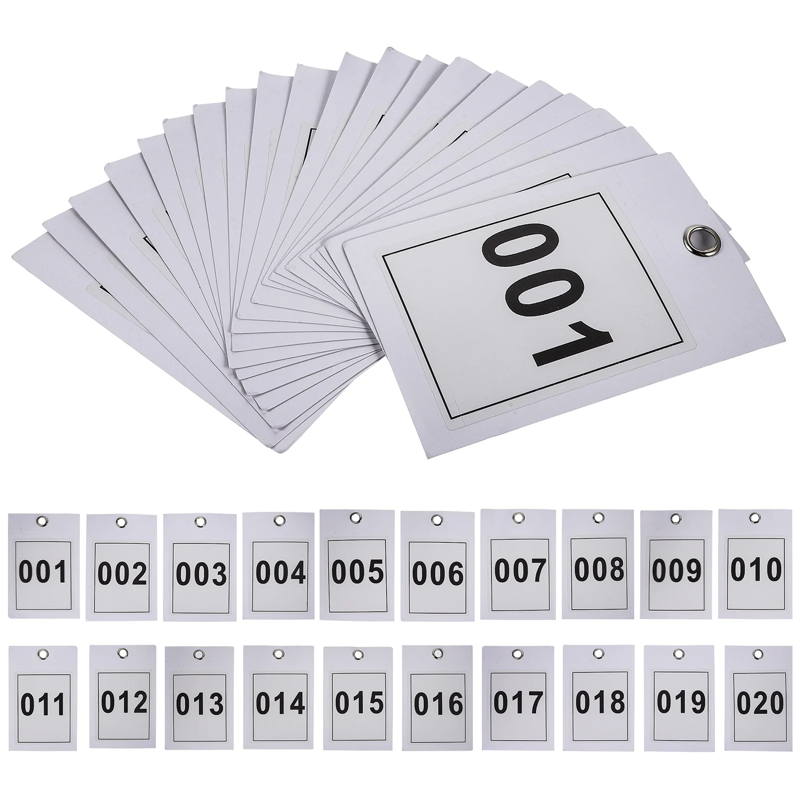 20 tarjetas de etiquetas de números transparentes para ropa 001-020 etiquetas de placa fáciles de identificar reutilizables