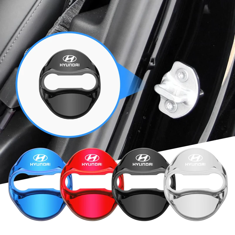 4 قطعة قفل باب السيارة غطاء الفولاذ المقاوم للصدأ حماية اكسسوارات لشركة هيونداي جينيسيس N-LINE I10 I20 I30 I40 IX20 IX35 كونا جيتز