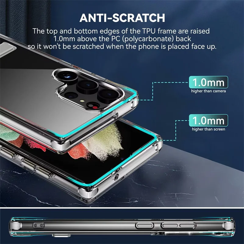 Clear Phone Case With Foldable Kickstand For Samsung Galaxy S24 Ultra S23 Ultra S23+ S23 plus S23 S22 S22+ S22 Ultra