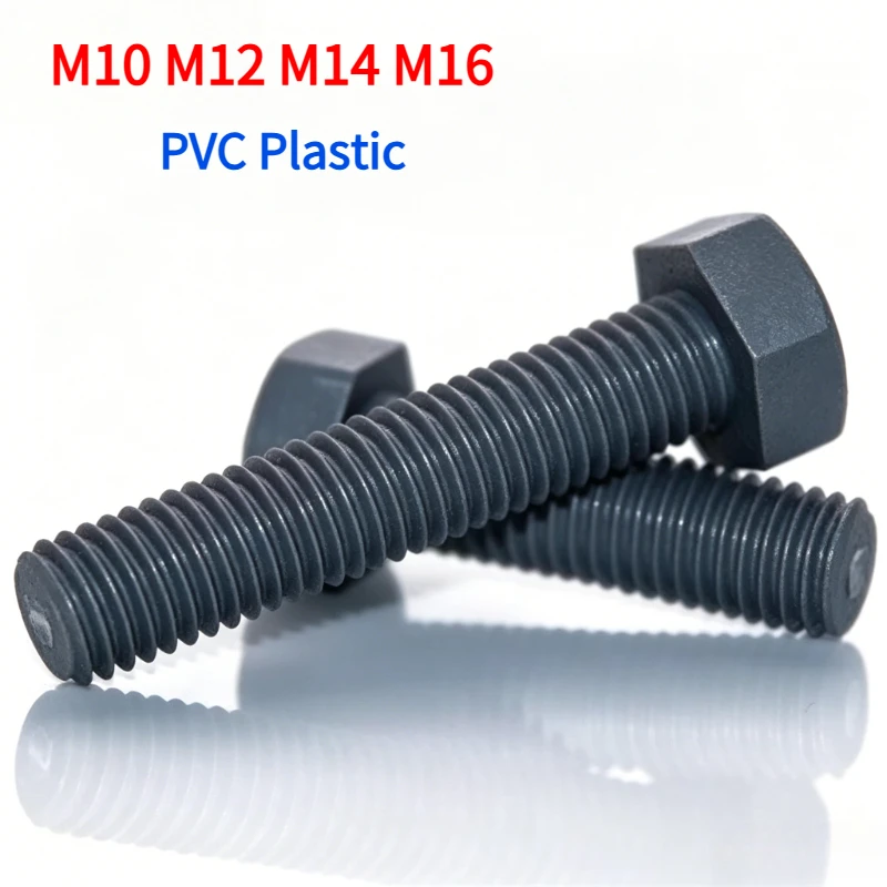 1~10pcs  M10 M12 M14 M16 Grey PVC External Hex Screw Plastic Outer Hexagon Head Bolt Length 8mm~100mm