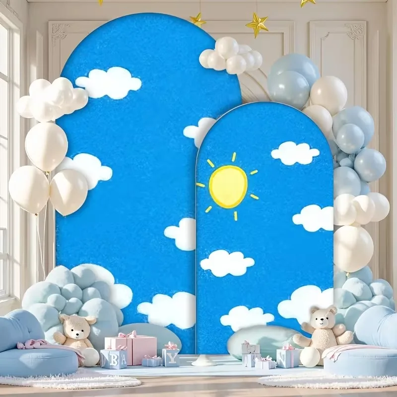 

Mehofond Custom 2-Sided Blue Sky Sun Clouds House Kids Birthday Party Baby Shower Cover Chiara Arch Background Decor Backdrop