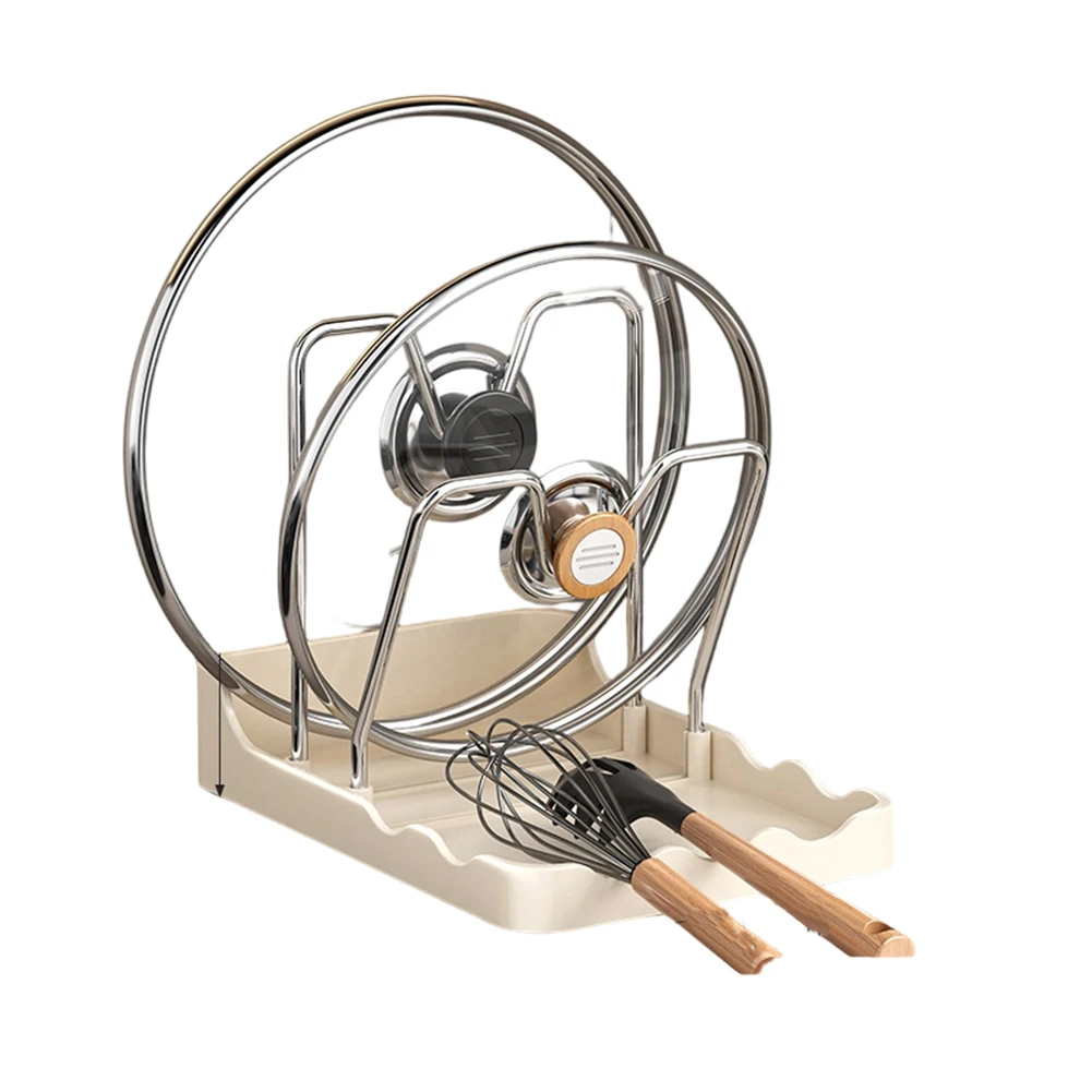 Plastic Pot Lid Rack with Built in Drip Tray for Kitchen Utensil and Lid Storage Compact 20x14cm Space Saving Design