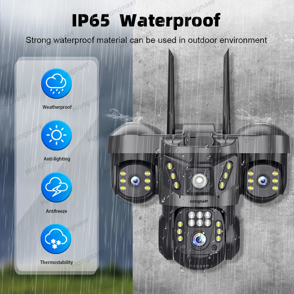 Hongnaer 12MP 6K V380 Pro Three Lens Wireless WiFi Home Security Wireless 4G Sim Card CCTV IP Camera