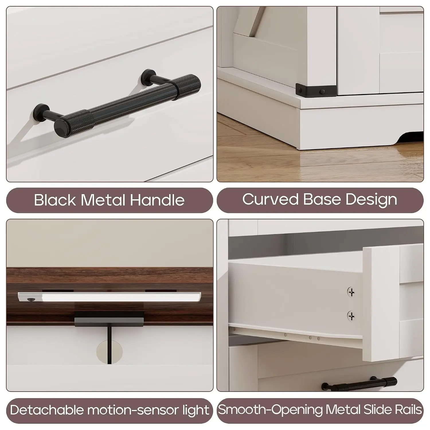 Farmhouse Nightstand with Charging Station & 3 Drawers, White, Customized