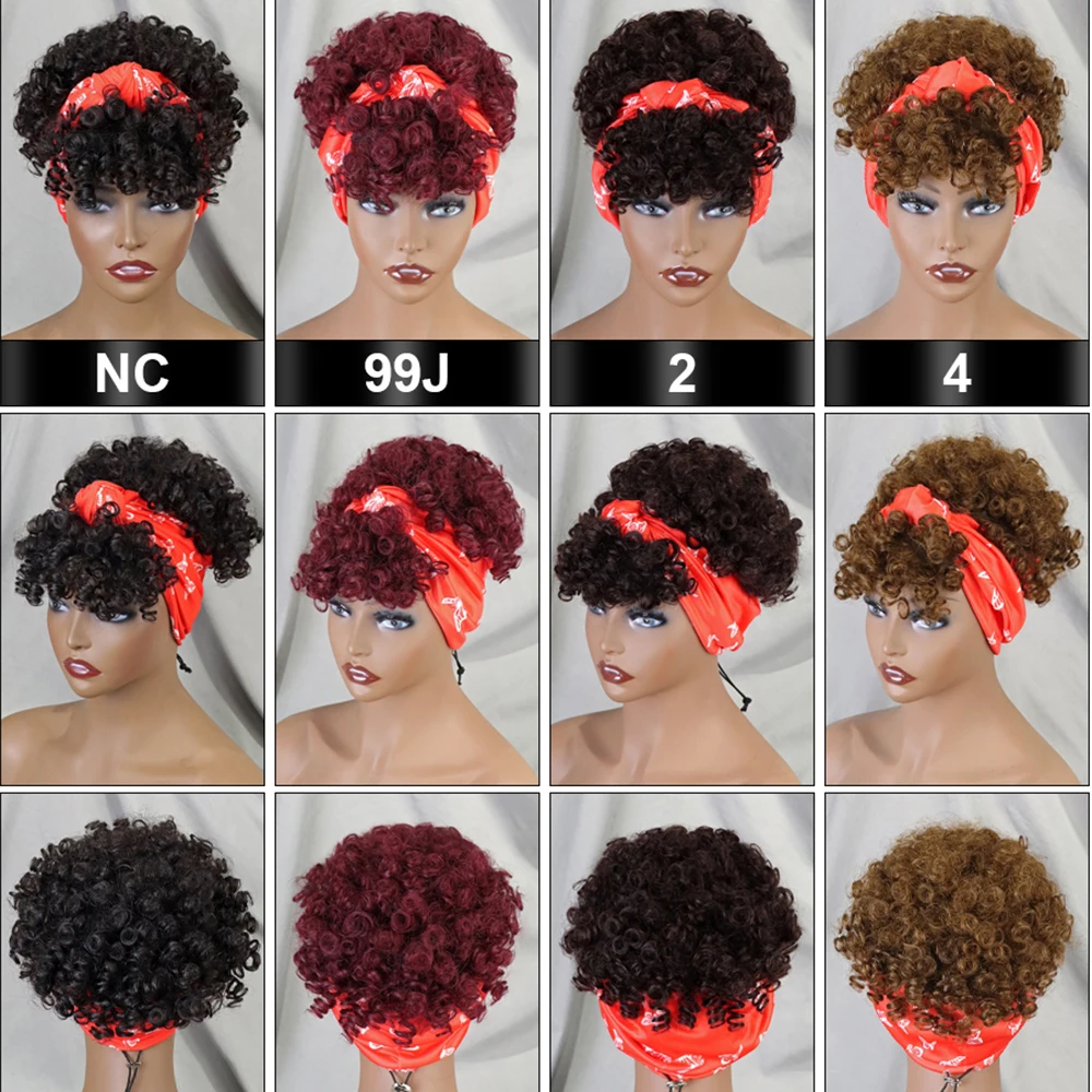Short Curly Headband Wig Human Hair Brazilian Remy Kinky Curly Human Hair Headband Wigs for Women Full Machine Made Non Lace Wig image 6