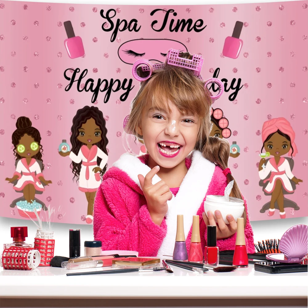 Spa Party Theme Sfondo Trucco Ragazza Sexy Lady Donna Rosa Bellezza Principessa Dolce Festa di compleanno Decorazione Banner Gocce fotografiche