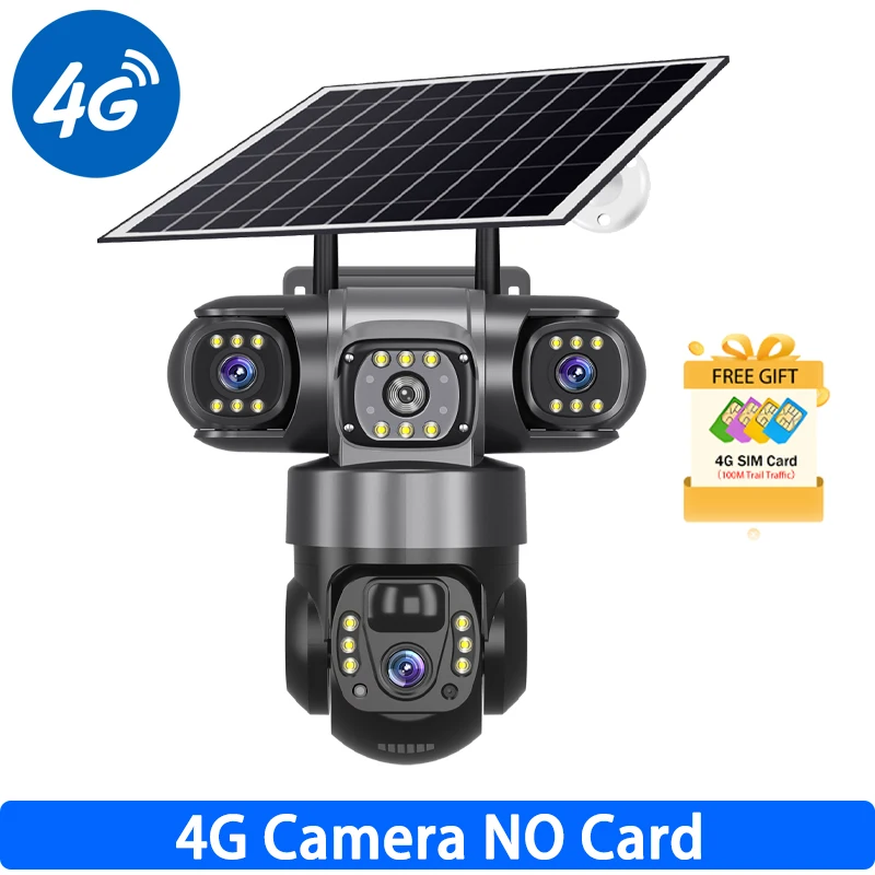 Drie lenzen camera op zonne-energie 4G 6K 12MP buitenbeveiliging IP-camera's kleur nachtzicht IP66 waterdichte huisbewaking
