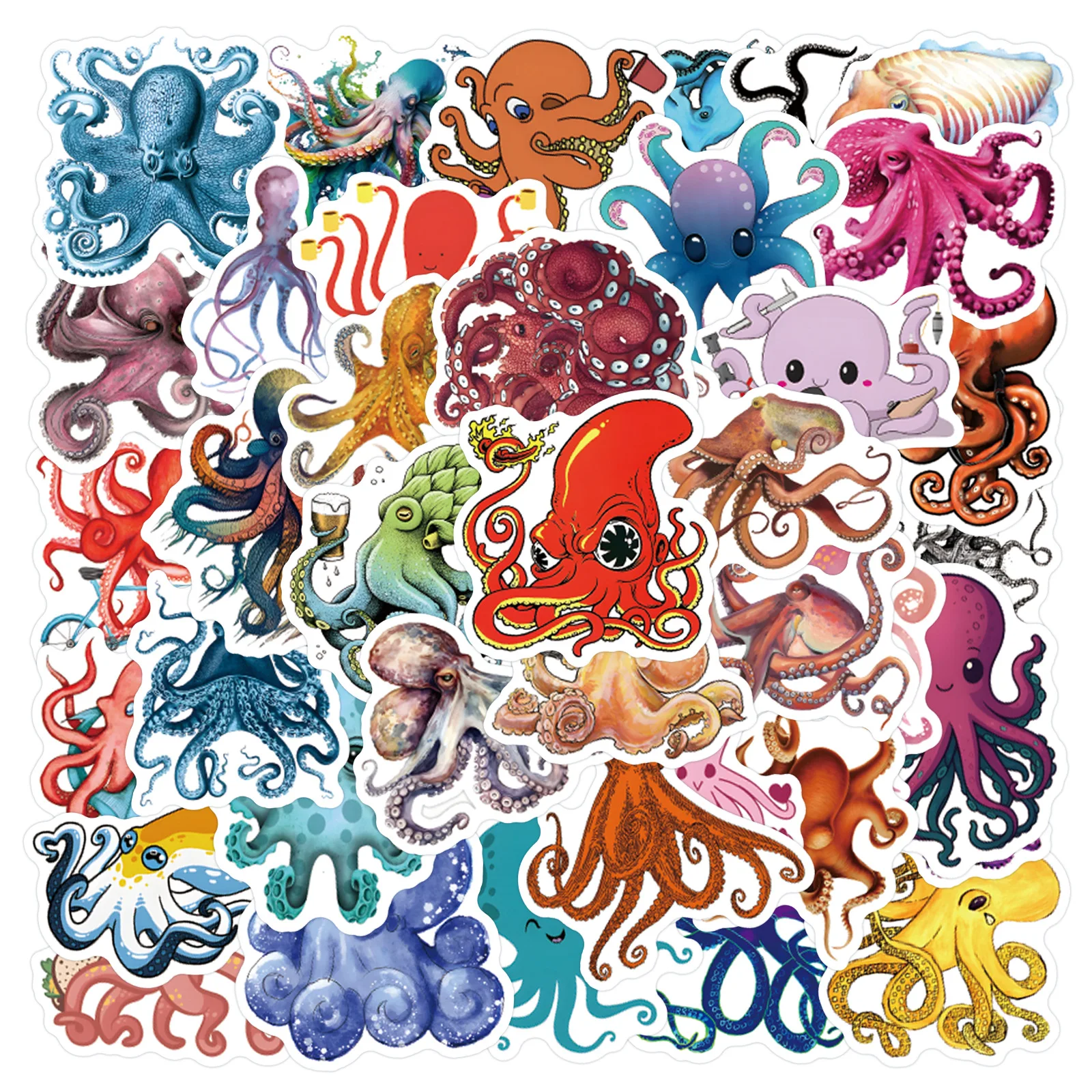 55pcs Sea Life Cartoon Octopus Stickers for DIY Notebook Stationery Guitar Skateboard Phone Water Cup Luggage Waterproof Sticker