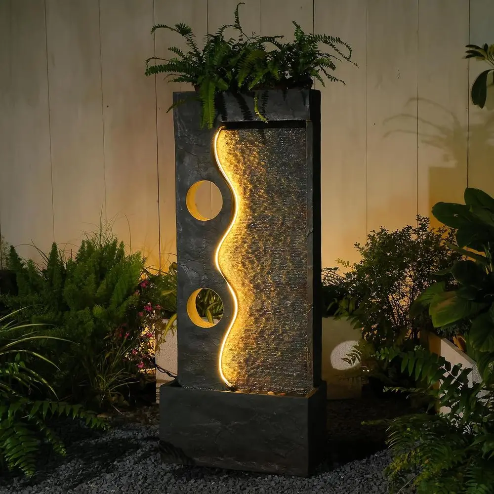 

46.8" H Water ountains Indoor Garden Waterall ern ountain Outdoor with LED Lights loor-Standing or Outside Garden, Patio, Backya