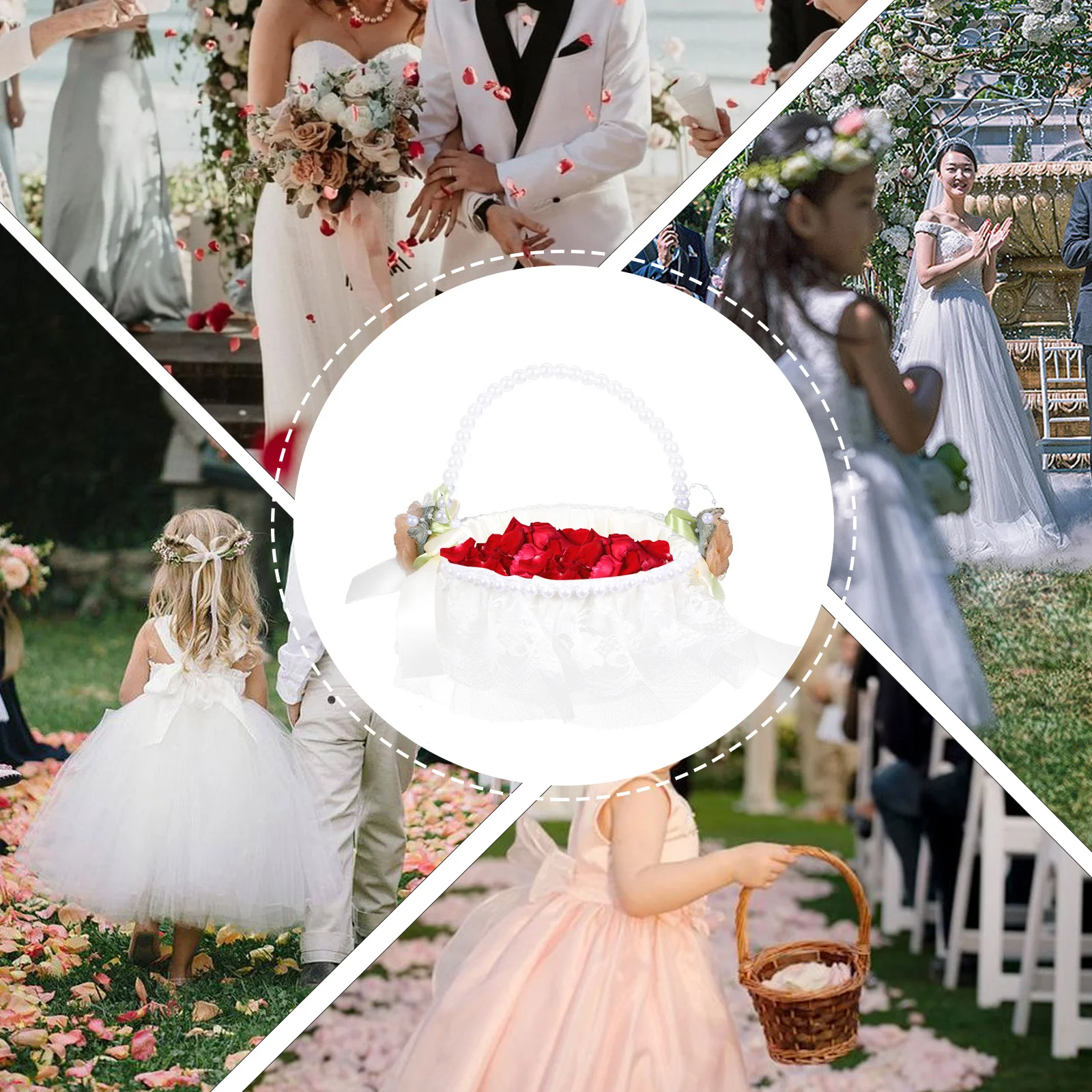 Wedding Satin Rustic Girl Petal For Flower Kid Basket Ceremony Decor Handheld Flower Basket Wedding Supplies