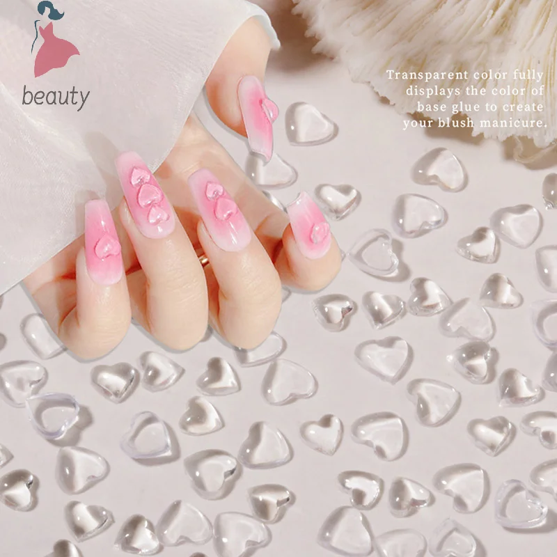 100 Pcs Fashion 3D Transparent Cute Heart Shape Nail Art Decoration DIY Diamond For Nail Beauty Salon