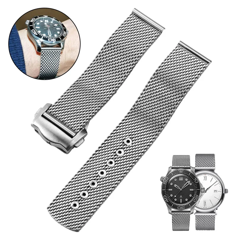 

Ремешок из нержавеющей стали 20 мм для Omega Seamaster 300 007 Edition Omega De Ville Seiko 5 моделей ремешок для часов Milanaise Mesh