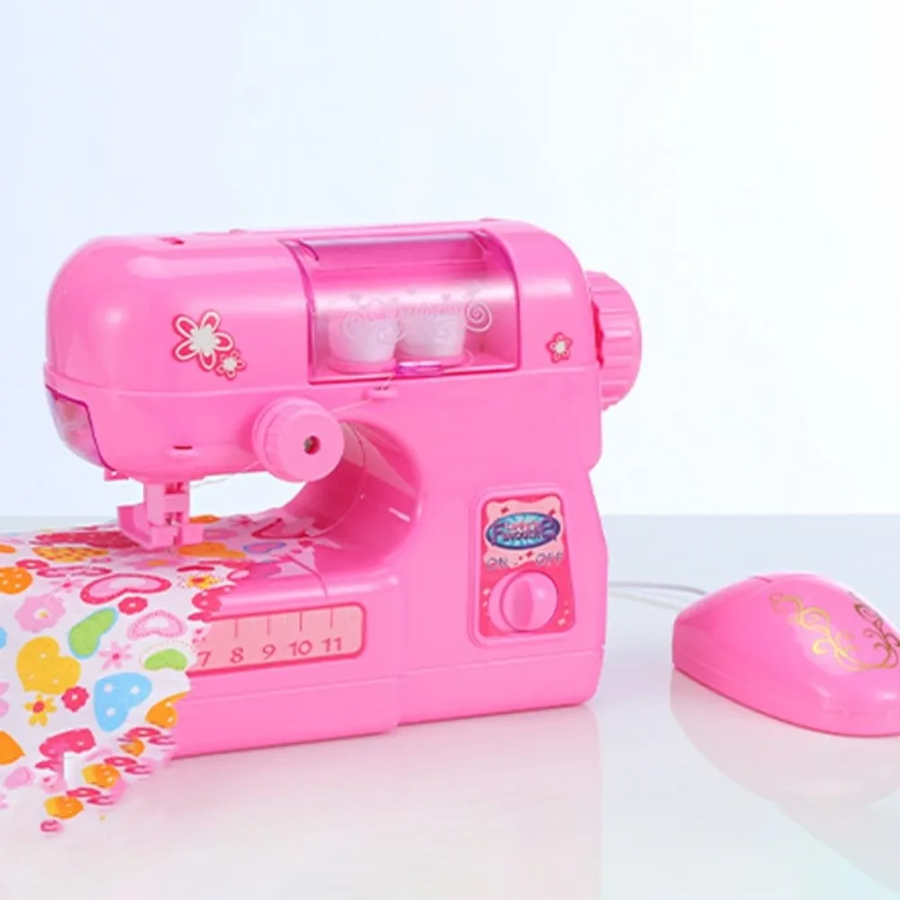 작은 어린이용 재봉틀, 조명 포함, 옷 만들기용 휴대용 핑크색 전기 재봉틀