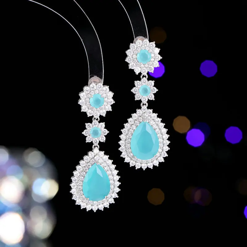 

New Micro-zircon double-layer teardrop flower earrings s925 silver needle earrings, geometric and versatile earrings