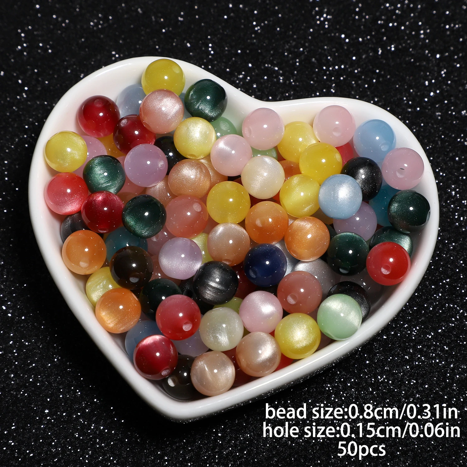 50pcs 8mm Resin Cat Eye Beads Multicolor Loose Spacer Beads for Jewelry Making DIY Cute Bracelets Necklace Crafts Supplies