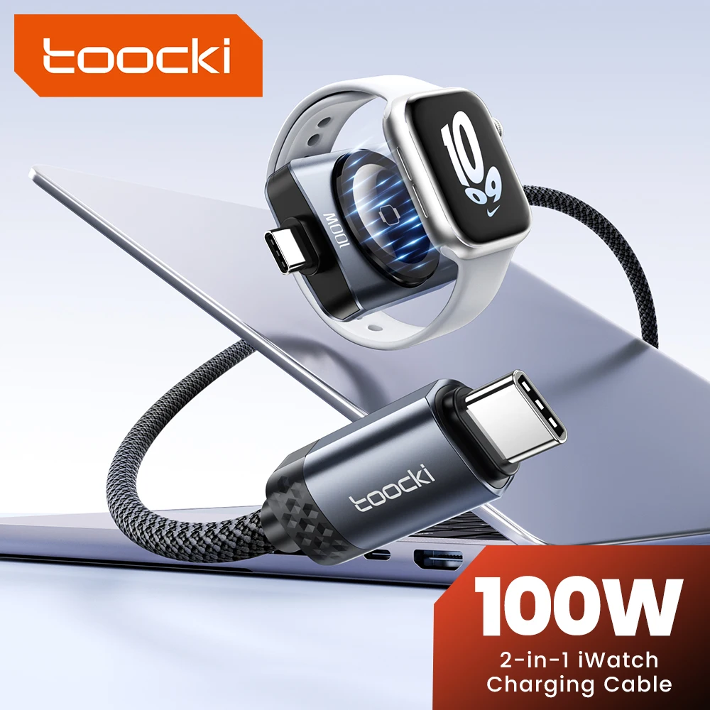 Toocki 100W USB-C-auf-USB-C-Kabel 2-in-1 Schnelles Magnetisches Ladekabel für iPhone 17 16 Samsung S25 2.5W für iWatch Series