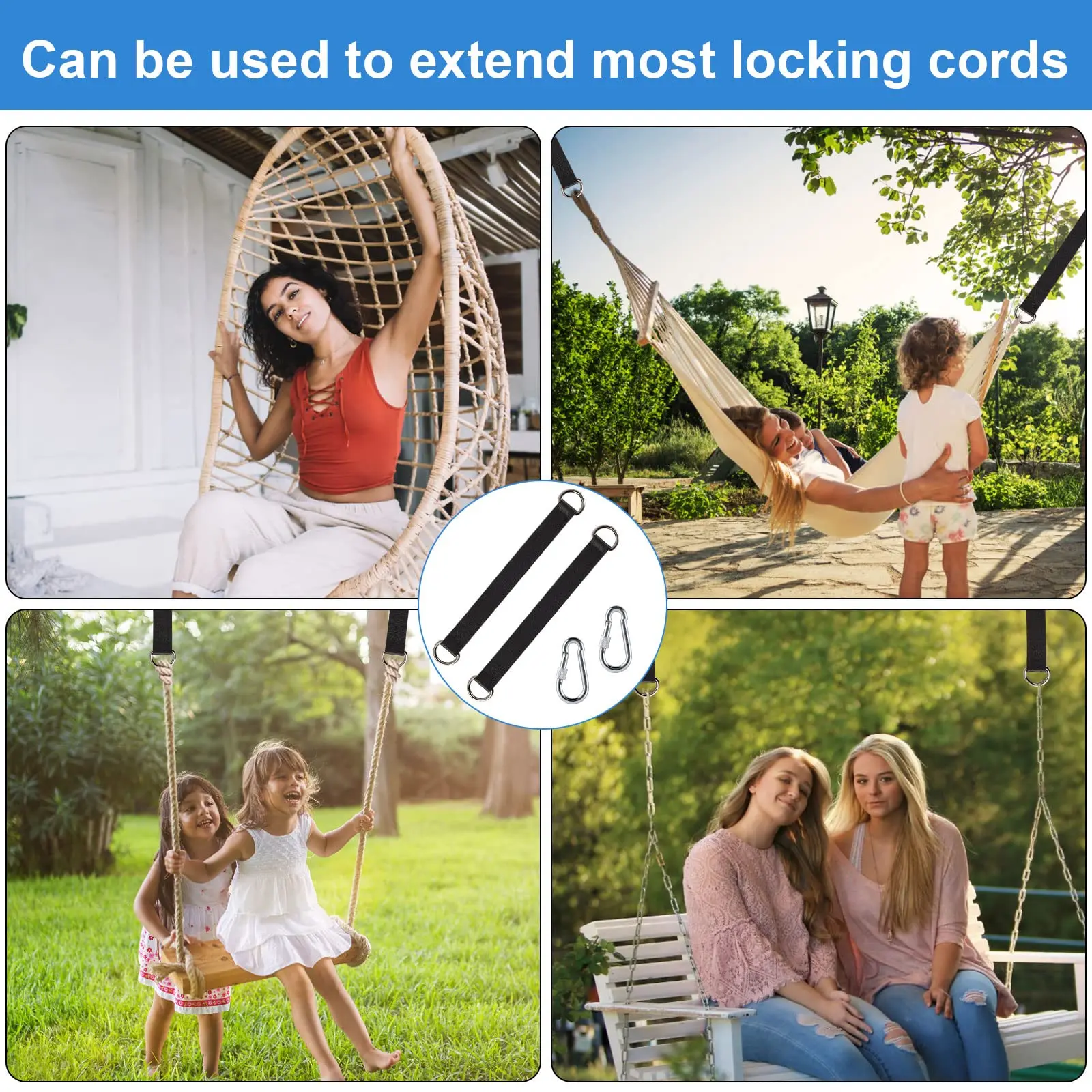 Tree Swing Straps 200kg Heavy Duty Hook Ring Hanging Belt Connecting Belt for Hammock Punching Bag Swing Horizontal Bar