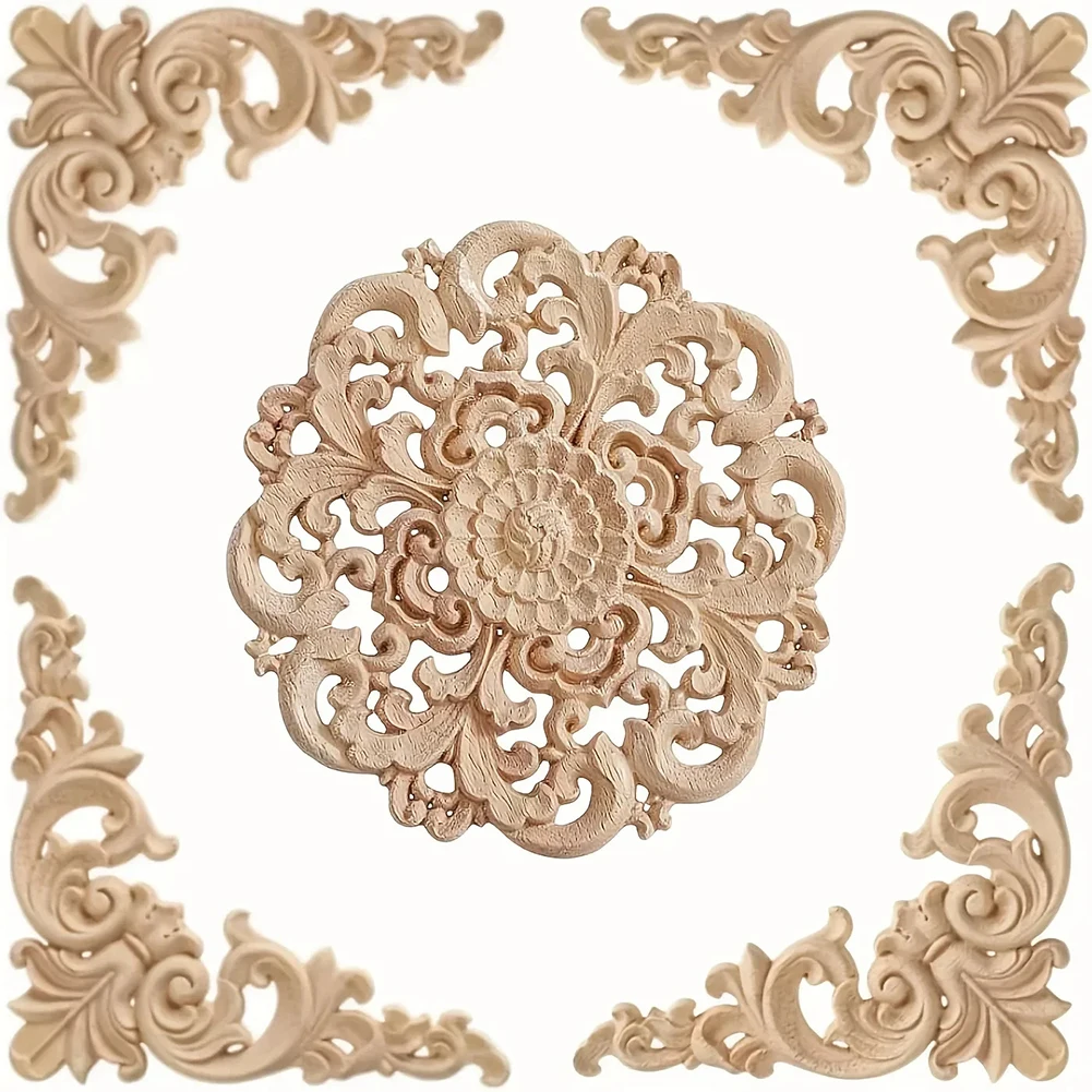 

5PCS Wooden Decals Decorative Doors Cabinets Beds Wardrobes Furniture Decorative Decals Cabinet Door Decoration Accessories