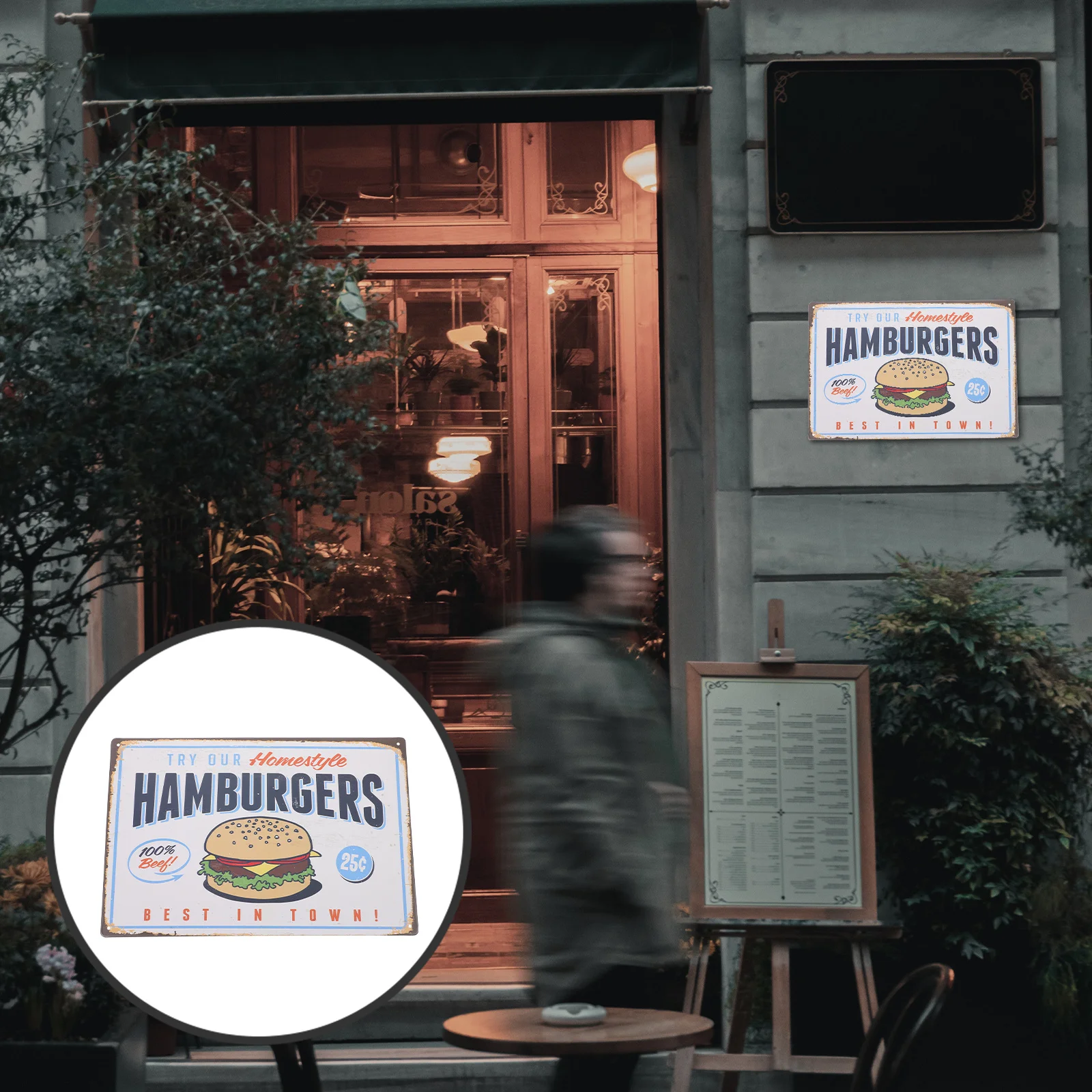 

Retro Vintage Tin Sign Enamel Wall Art Hamburgers Poster Decor For Bar Cafe Dining Room Pool House Hotel Club Party Decoration