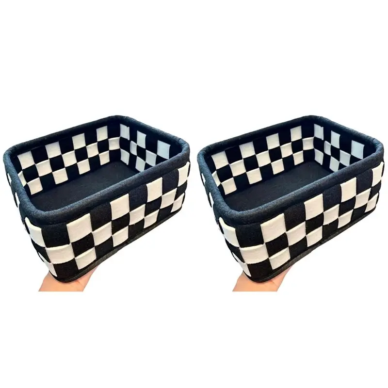 GTBL 2X Black And White Checkered Storage Basket Desktop Cosmetics Storage Organizer Snack And Storage Basket Home Decor