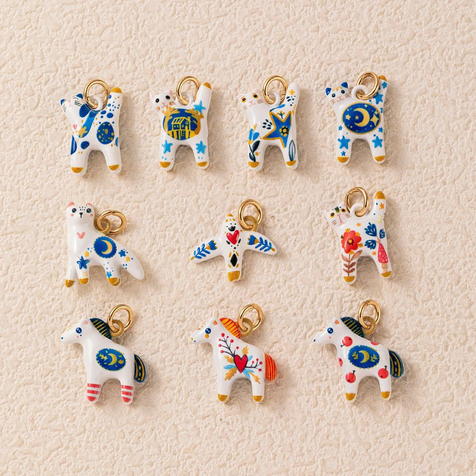 Cute Handmade Ceramic Animal Charms Horse Cat Pendant Gold Plated for DIY Necklace Bracelet Earring Jewelry Making Подвеска