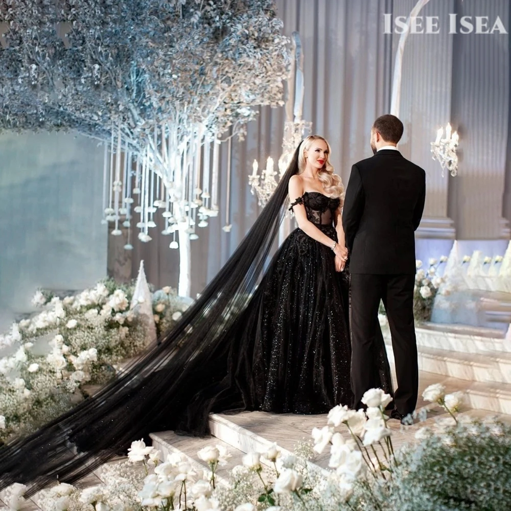 

Sexy Black Weddings Dress for Brides Bridal Gowns Sexy Off The Shoulder Ball Gowns Dress Elegant Woman Wedding Party Customized