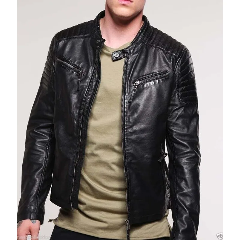 Men's Smooth Leather Jacket Rider Black Leather Fashion Jacket Fashionable Trend