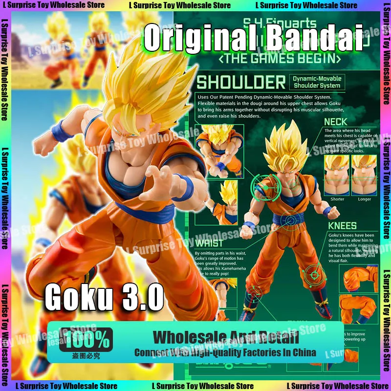 

Оригинальный Bandai Dragon Ball Z S.H. Figuarts Super Saiyan Son Goku 3.0 The Games Begin Аниме Фигурка Модель Игрушки Подарки