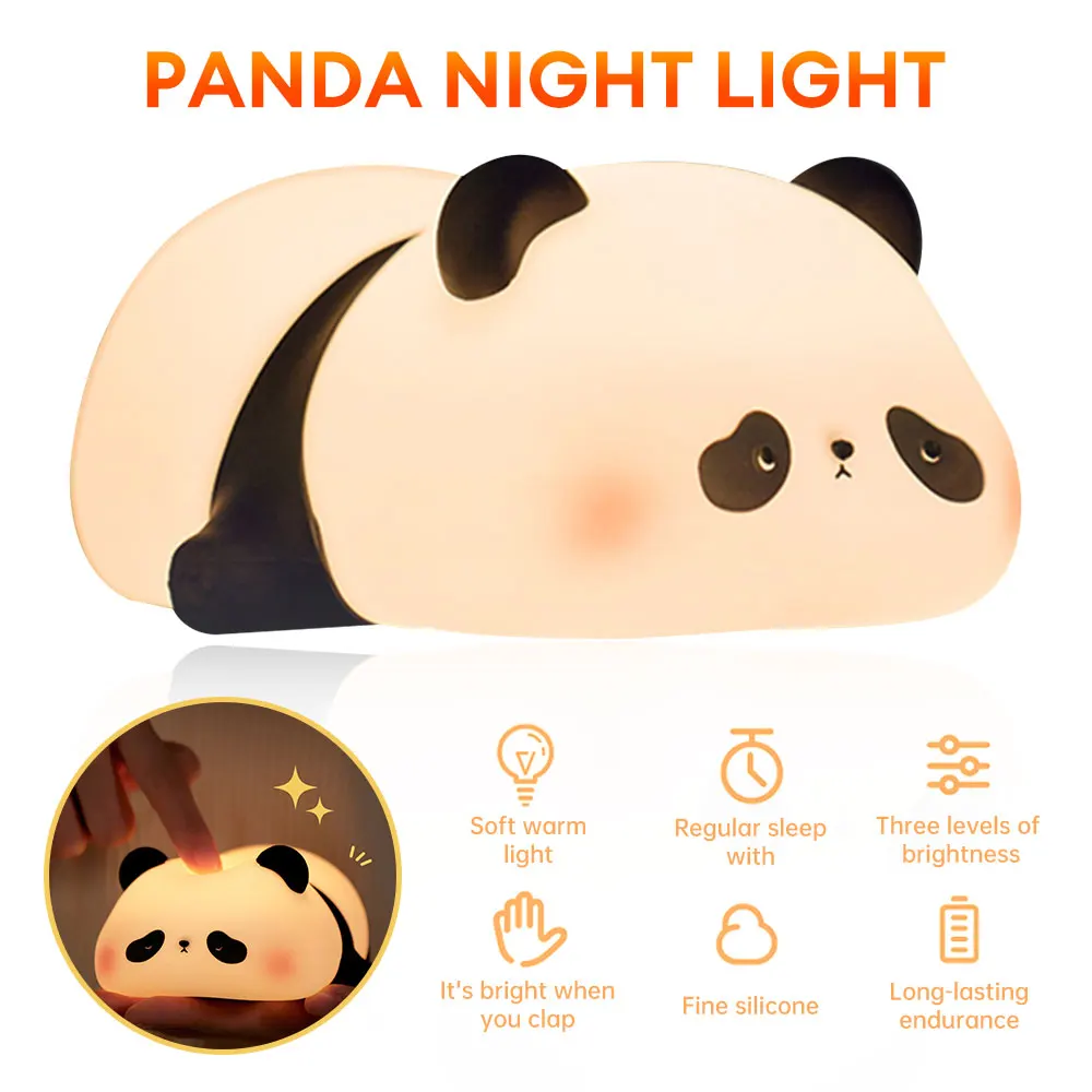 Panda Night Lights Food Grade Silicone Dimmable Atmosphere Light Bedroom Children\'s Room Night Light Decoration Children\'s Gift