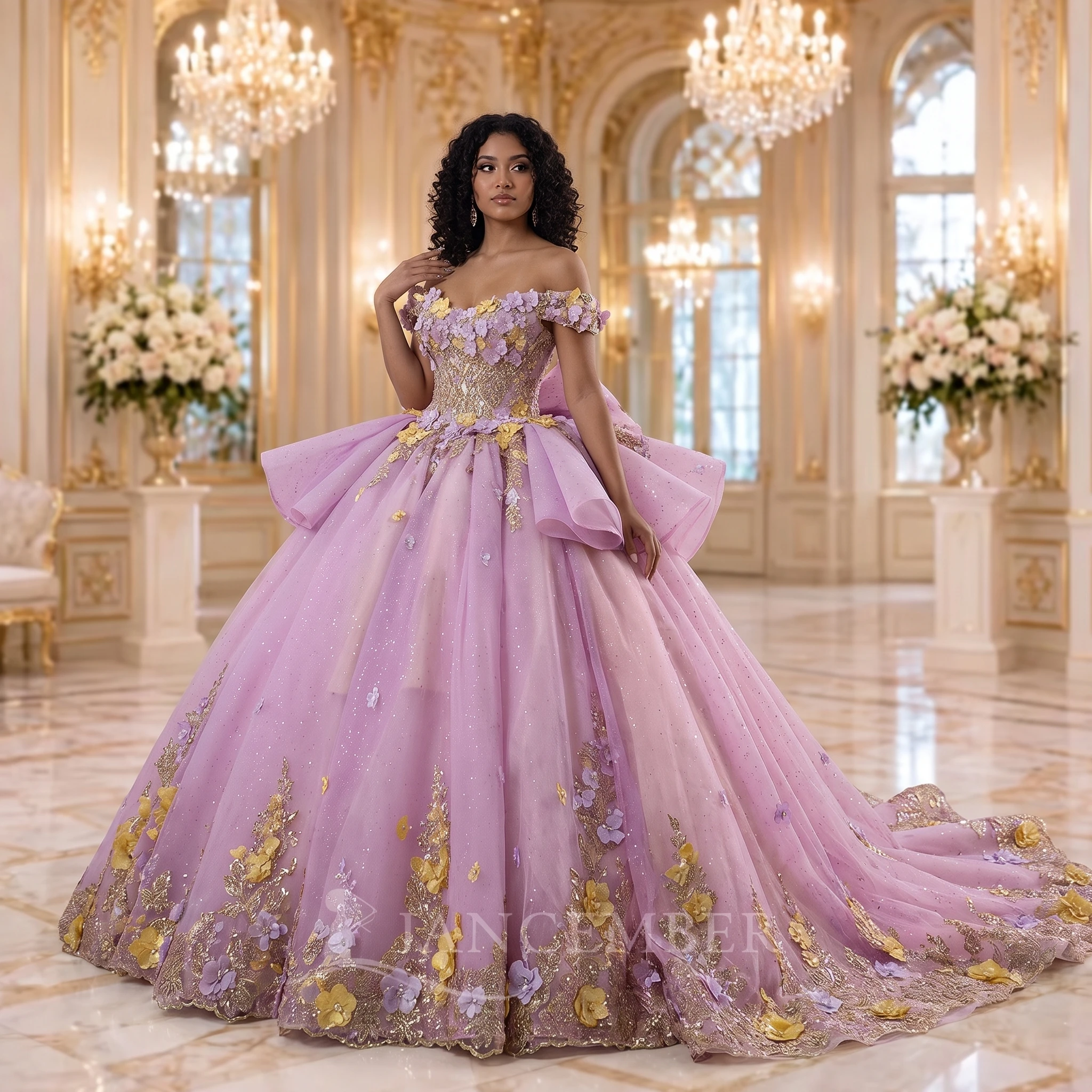 Fashionable Royal Train 15 Quinceanera Ball With Bow Gown Off the Shoulder Organza Applique Vestidos De Graduaction Customized