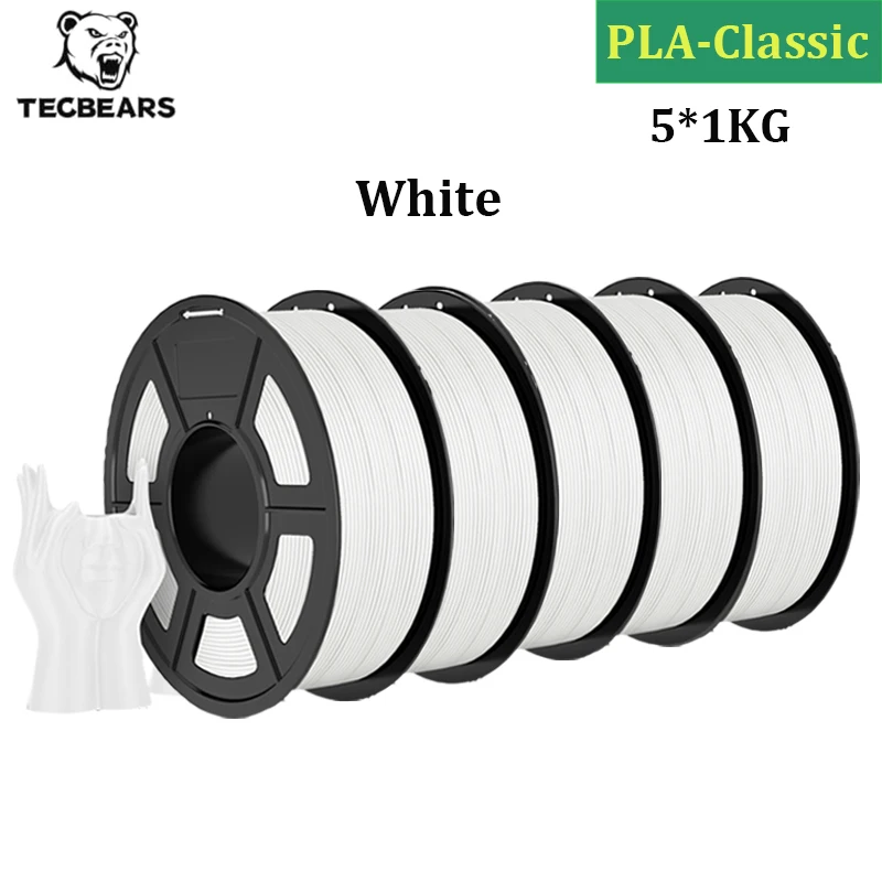 TECBEARS Hochgeschwindigkeits-Matt-PLA 3D-Drucker-Filament 5KG/5 Rollen PLA Classic Filament-Set Hohe Zähigkeit für 3D-Filament-Lager