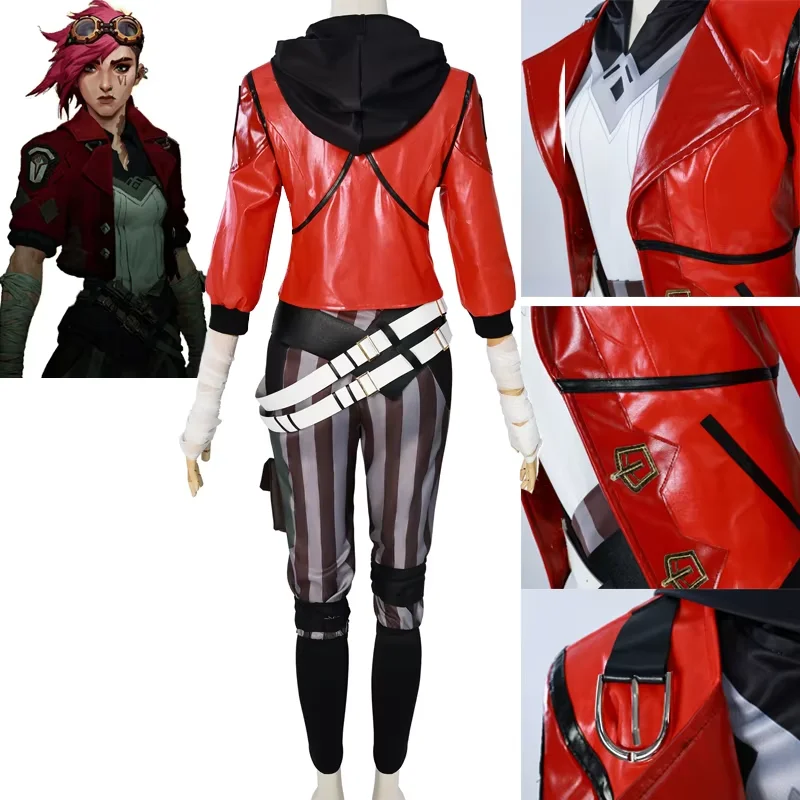 LOL Il Piltover Enforcer Vi Acrane Costume Cosplay Gioco LOL Arcane Vi Parrucca Cosplay Abiti Costume di Halloween Vestito