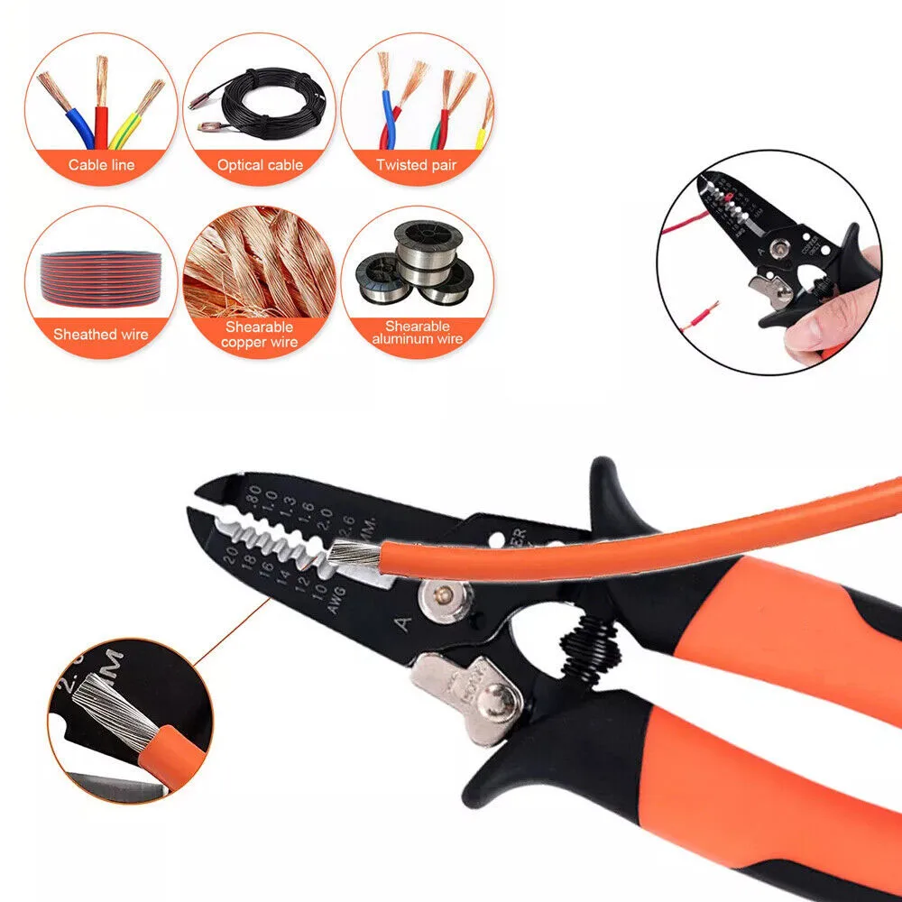 Handle Wire Stripping Pliers Crimper Cable Cutter Pliers Double layer Fine Grinding Wire Clamping Pliers Fine Grinding Stripping