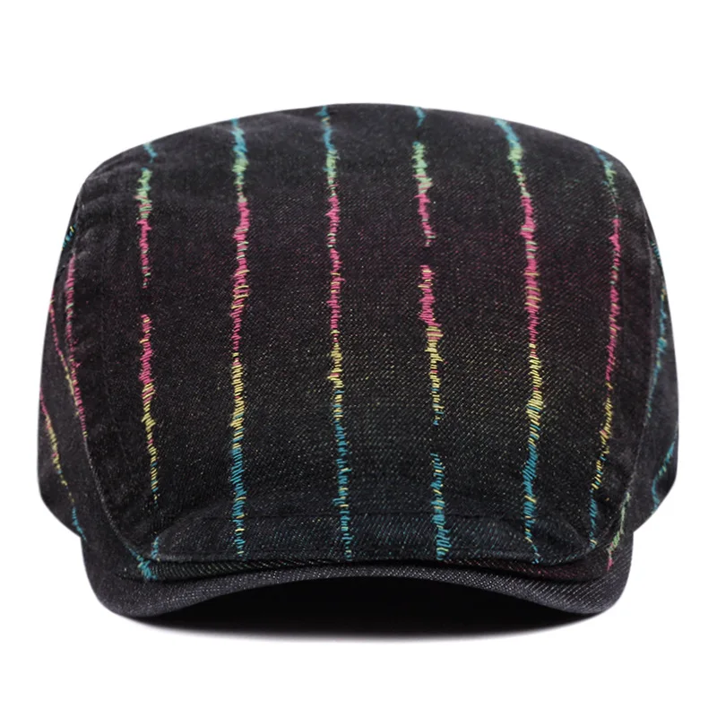 2025 New Women's Washed Denim Beret Hat Colorful Threads Casual Baseball Cap for Men Women