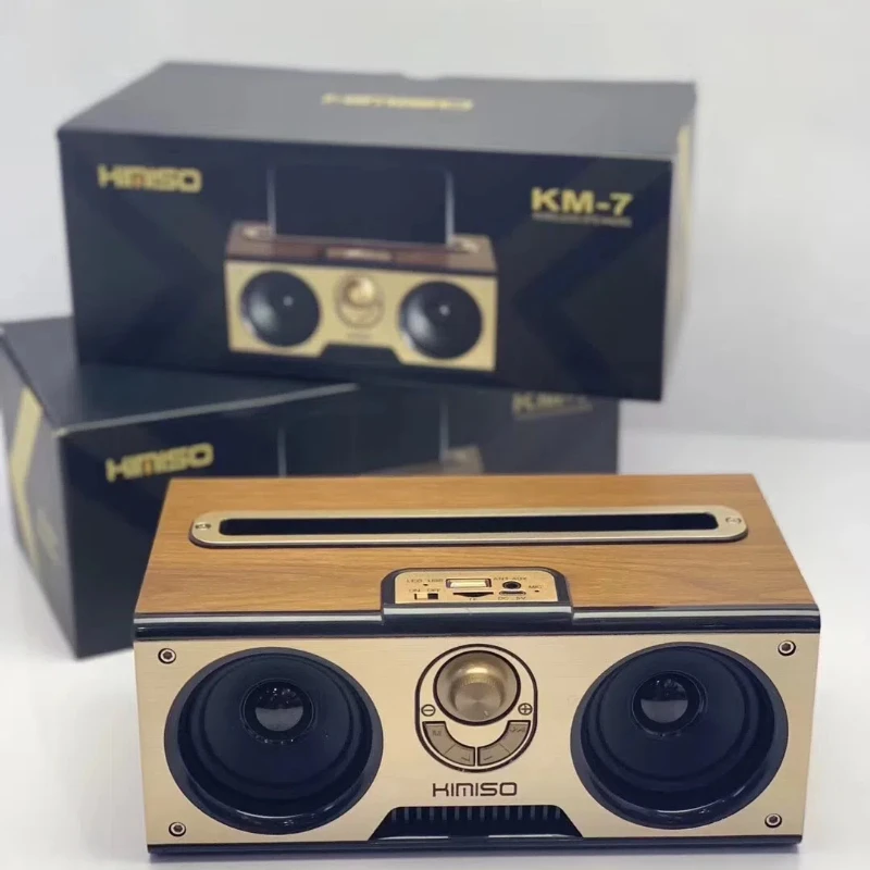 مضخم صوت لاسلكي مزدوج الصوت خشبي محمول ريترو سمّاعات بلوتوث صدى جدار الكمبيوتر المسرح المنزلي مركز الموسيقى راديو Boombox